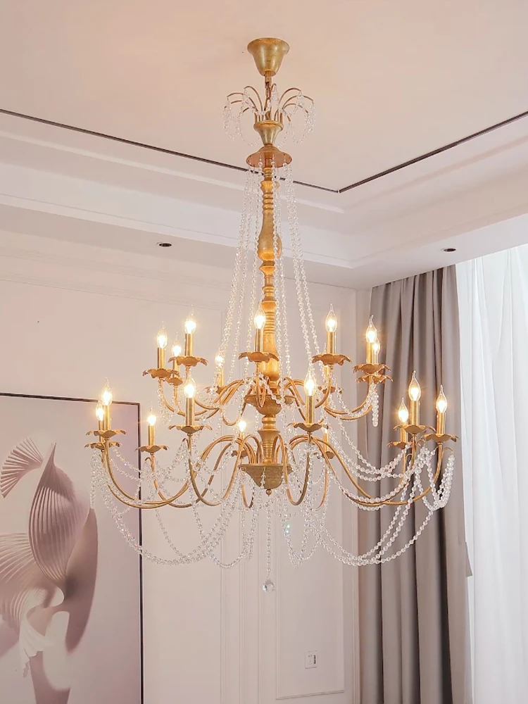 French Crystal Chandelier Living Room Chandelier Country Retro large chandeliers ceiling hanging Villa Hall Led Lamp Lighting