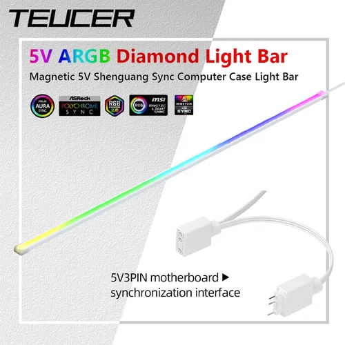 Imagen 1 del producto Teucer 40cm Flexible 5V 3PIN ARGB barra de luz LED 3M respaldo adhesivo atmósfera colorida lámpara DIY para PC caja de ordenador chasis