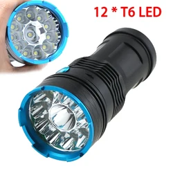 8000 lumens 12T6 LED flash light 12x T6 LED Flashlight Torch Lamp Light For Hunting Camping + 4 x18650 battery + Charger