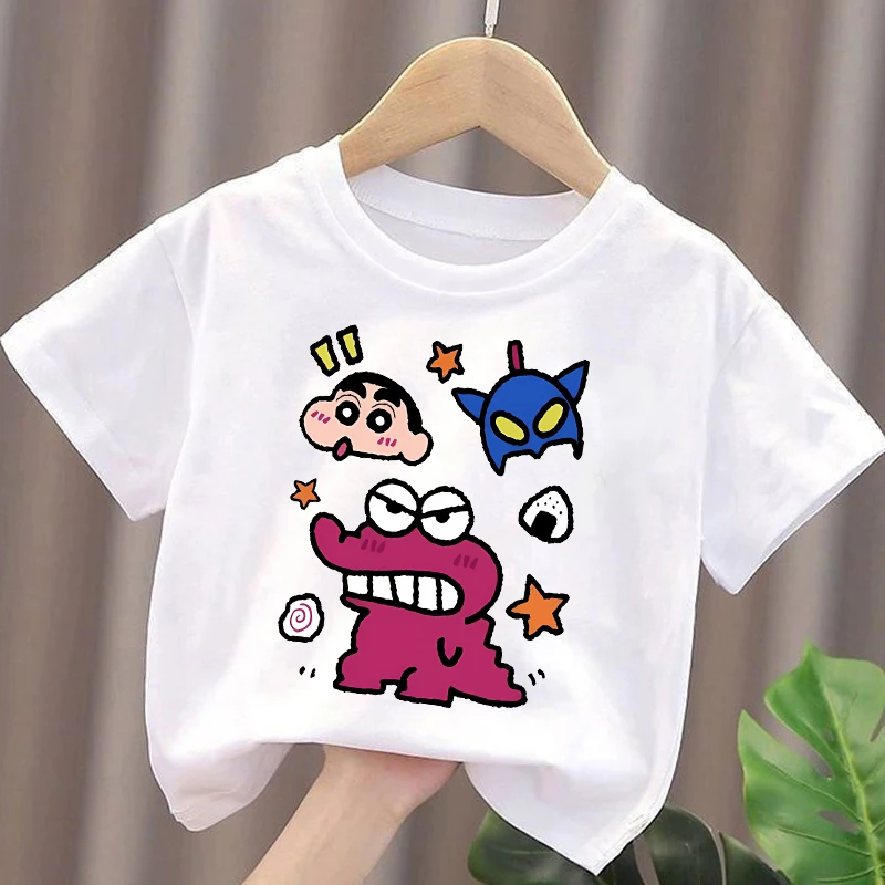 Crayon Shinchans Children Short Sleeve T Shirt Anime Cartoon Print Cotton Tees Boys Girls Summer Crew Neck Tops Casual Clothing