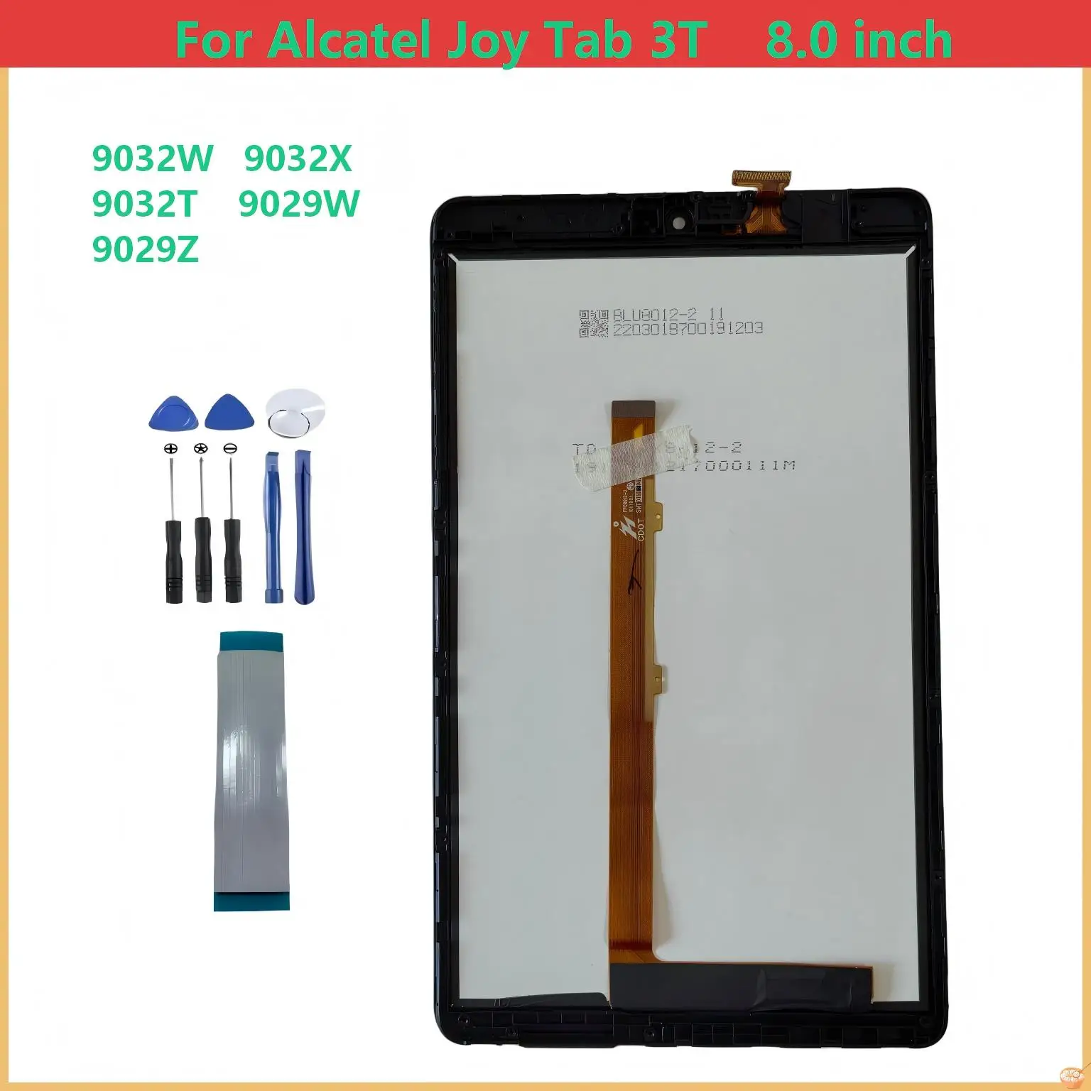 AAA  For Alcatel Joy Tab 3T With Frame 9029W 9029Z 9032w 9032x 9032t LCD Display Touch Screen Digitizer Glass Assembly