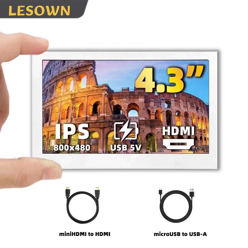 

LESOWN Small Portable Display 4.3 Inch IPS 800x480 Laptop Second Monitor External Display for Video Playback Document Viewing