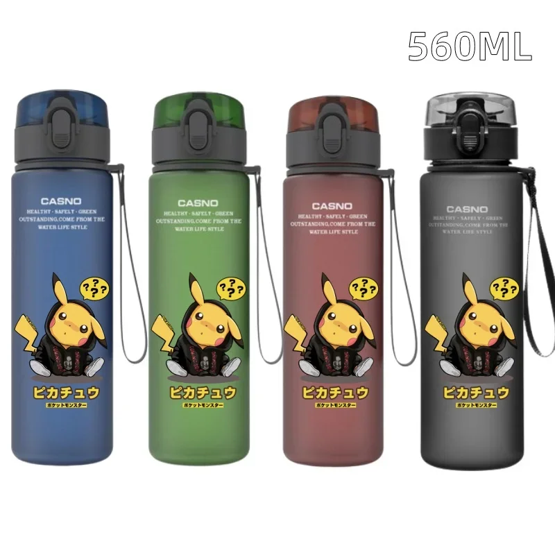 

Anime 560ML Cartoon Pokemon Pikachu Sports Water Bottle Outdoor Water Bottle with Straw Plastic Portable Water Cup Women Men
