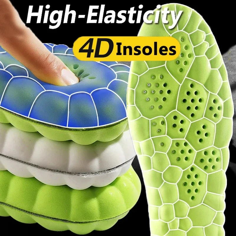 4D High-elasticity Shock Insoles Women Memory Foam Massage Sports Arch Support Shoe Pads Unisex Orthopedic Inserts Cushion