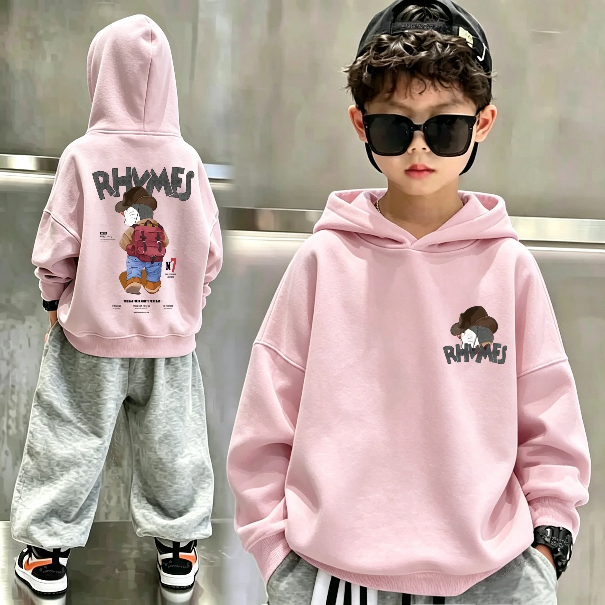 Latest Japanese anime cartoon print children's hooded sweatshirt. Trendy fall and winter children's pullover hoodie.