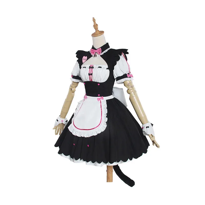 qq38Nekopara الشوكولاته الفانيليا تأثيري ازياء خادمة لوليتا لطيف القط نيكو الفتيات النساء الوردي الأزرق فستان سباق طويل تا