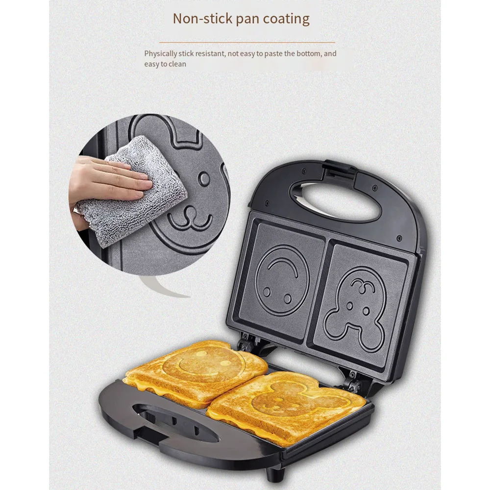 Small Sandwich Smiley Machine Multi-function Non-stick Coating Bread Baking Pan Cute Toaster Home 750W Electric Waffle Maker