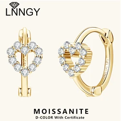 Lnngy 1.4MM Moissanite Hoop Earring For Women Brinco Prata 925 Sterling Silver Heart Shape Circel Earrings Korean INS Jewelry