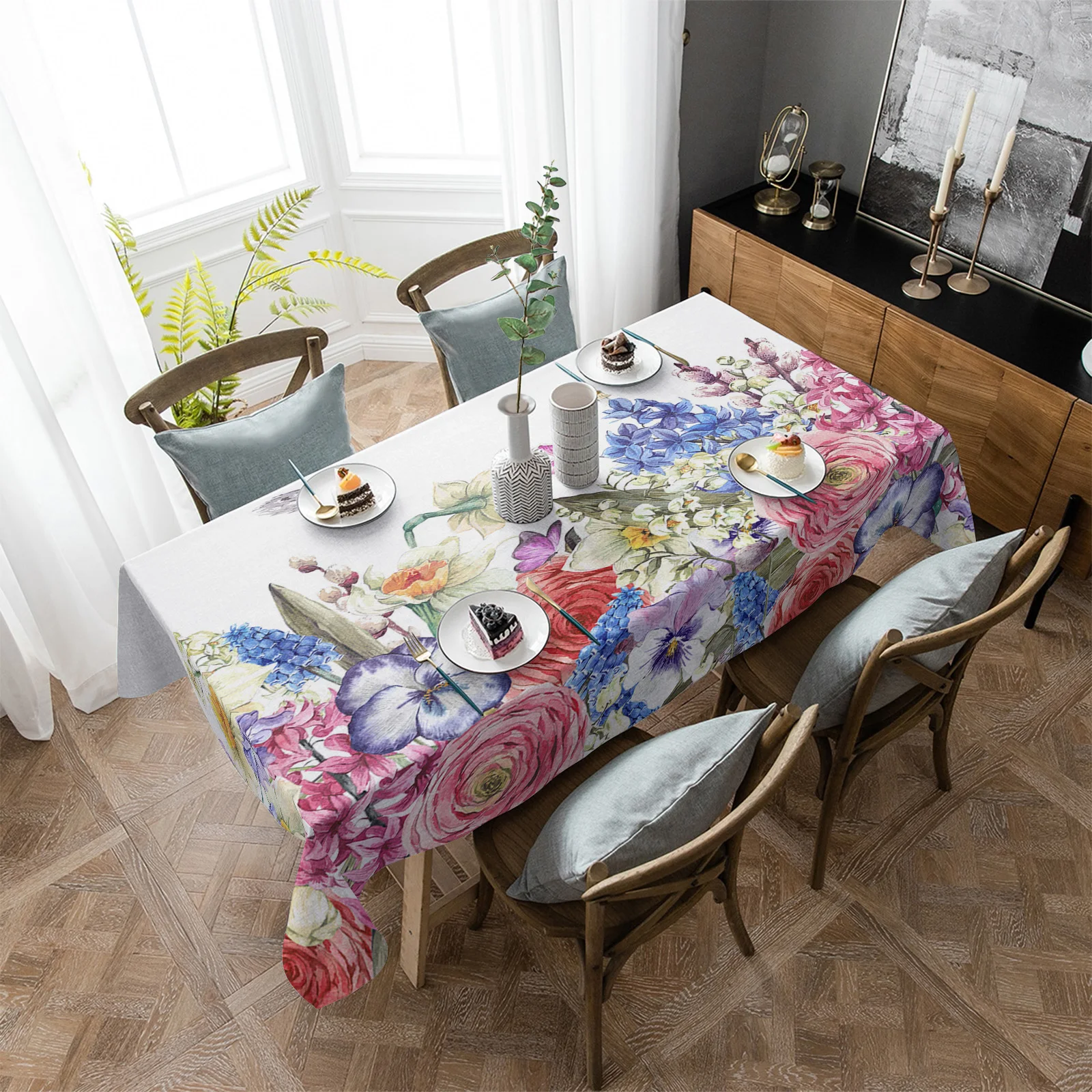 Flower Feather Butterfly Rectangular Tablecloth Dustproof Picnic Cloth Home Decoration Kitchen Waterproof Table Cover