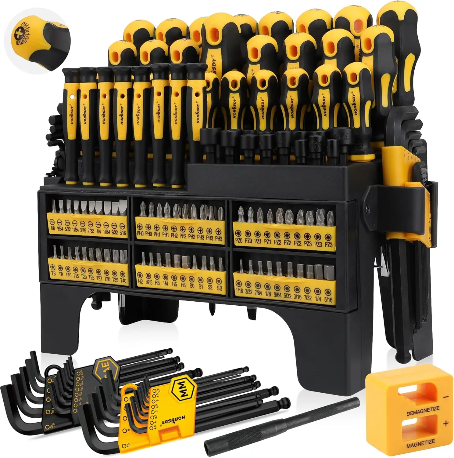 

140-Piece Magnetic Screwdriver Set with Plastic Rack, Includes SAE & Metric Hex Keys and Precision Tools for DIY Projects