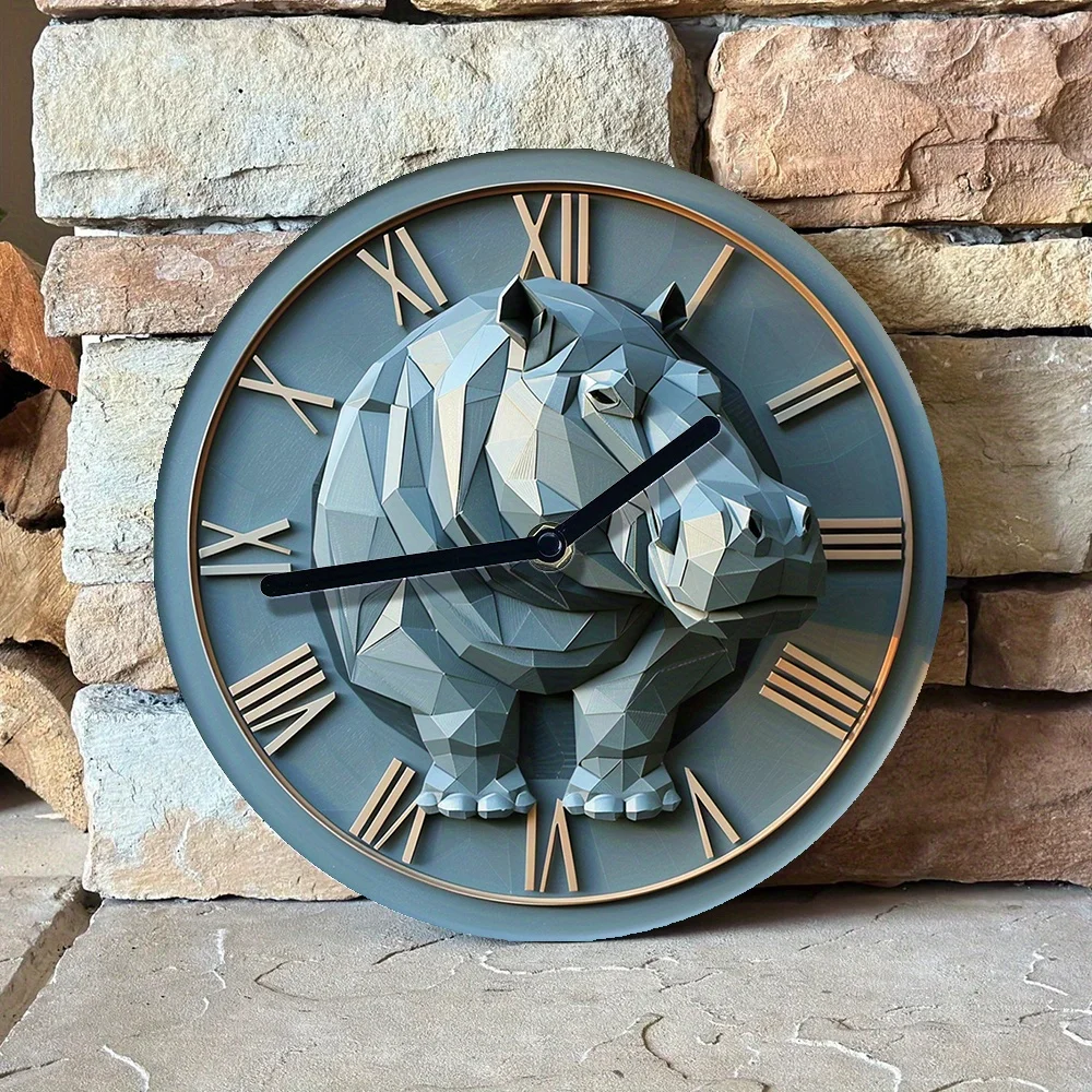 DIY  Hippo Wall Clock Kit - Clock with High-Definition 2D Print, Includes Movement Mechanism and 3 Hand Sets - Home Decor