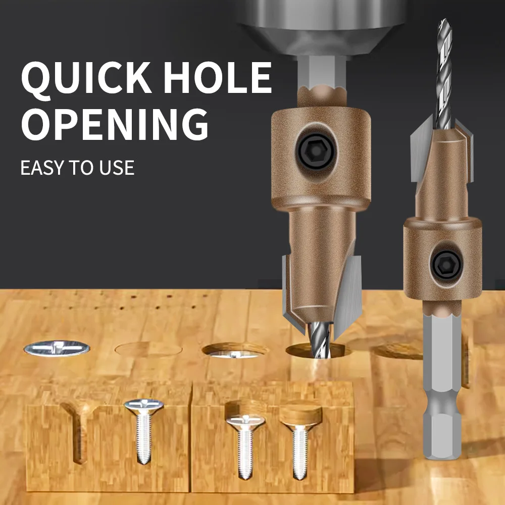 Hex Shank Wood Countersink Drill Bit Adjustable Screw Counterbore Hole Cutter for Wood Screw Flush Hidden Hole Drilling