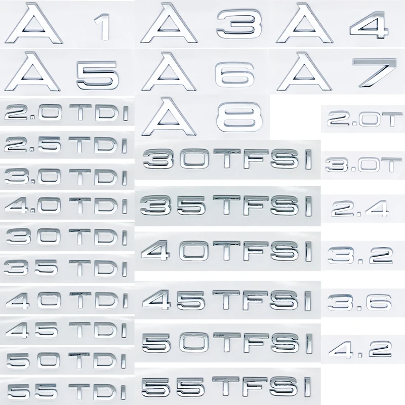 Apply to 3D ABS 2.0 2.5 3.0 4.0 5.0TDI 30 35 40 45 50 55 TFSI TDI For A1 A3 A4 A5 A6 A7 A8 Q2 Q3 Q5 Q7 Car Trunk Sticker