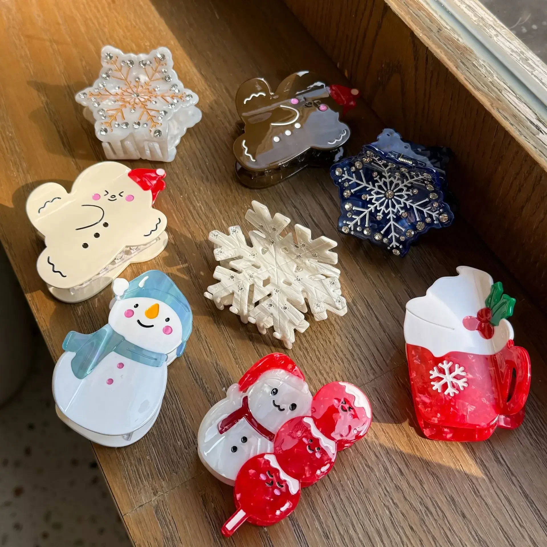 Pinces à cheveux en acétate pour femmes et filles, série de noël d'hiver, strass, flocon de neige, accessoires pour cheveux, nouvelle collection 2025