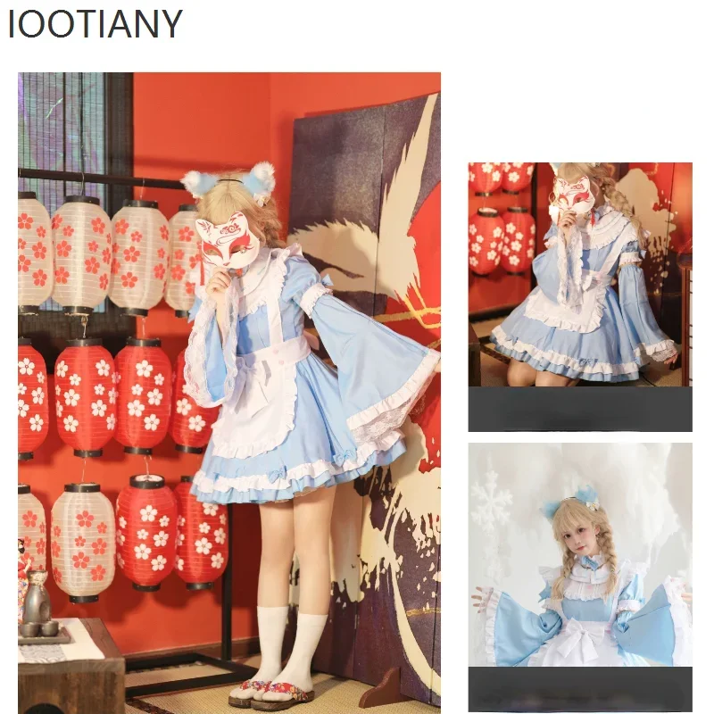 Косплей Хэллоуин Косплей Костюм Алиса Горничная Экипировка Синее Платье Праздничная Вечеринка Сценический Костюм Костюм Съемные Рукава Ne