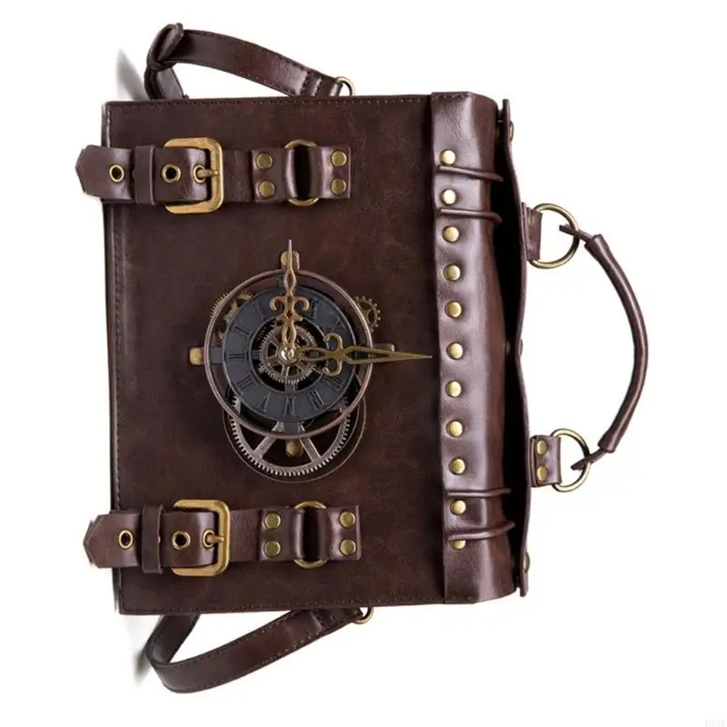 H58E Steampunk Crossbody Umhängetasche Gothics PU Leder Bag Festival Cosplays Kostüm Accessorie für Frauen Mädchen