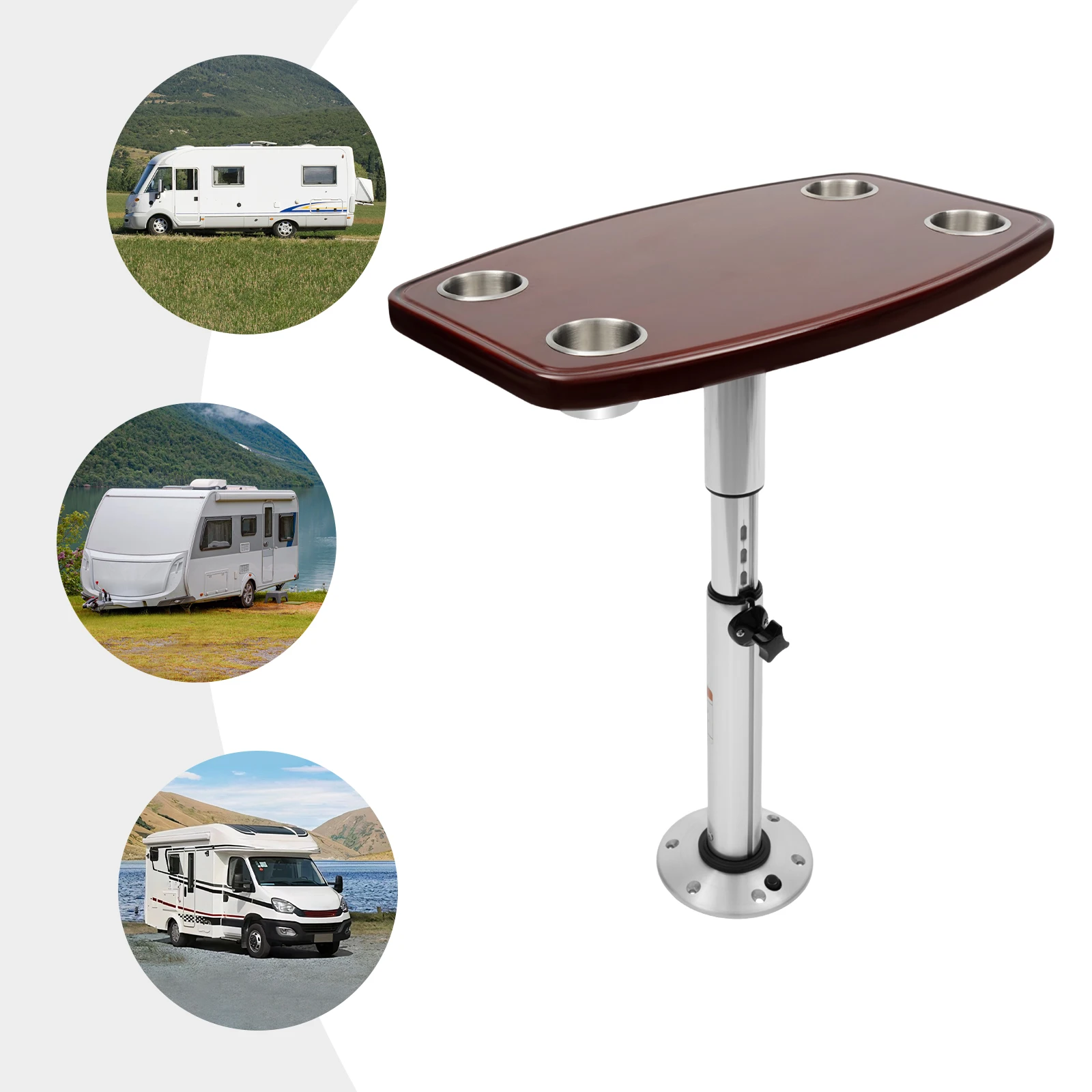 

Ajustable RV Table Set 60×38cm RV Dinette Table Dining Table with 4 Cup Holders and Supporting Rod (22“ - 28”) for RV, Boat