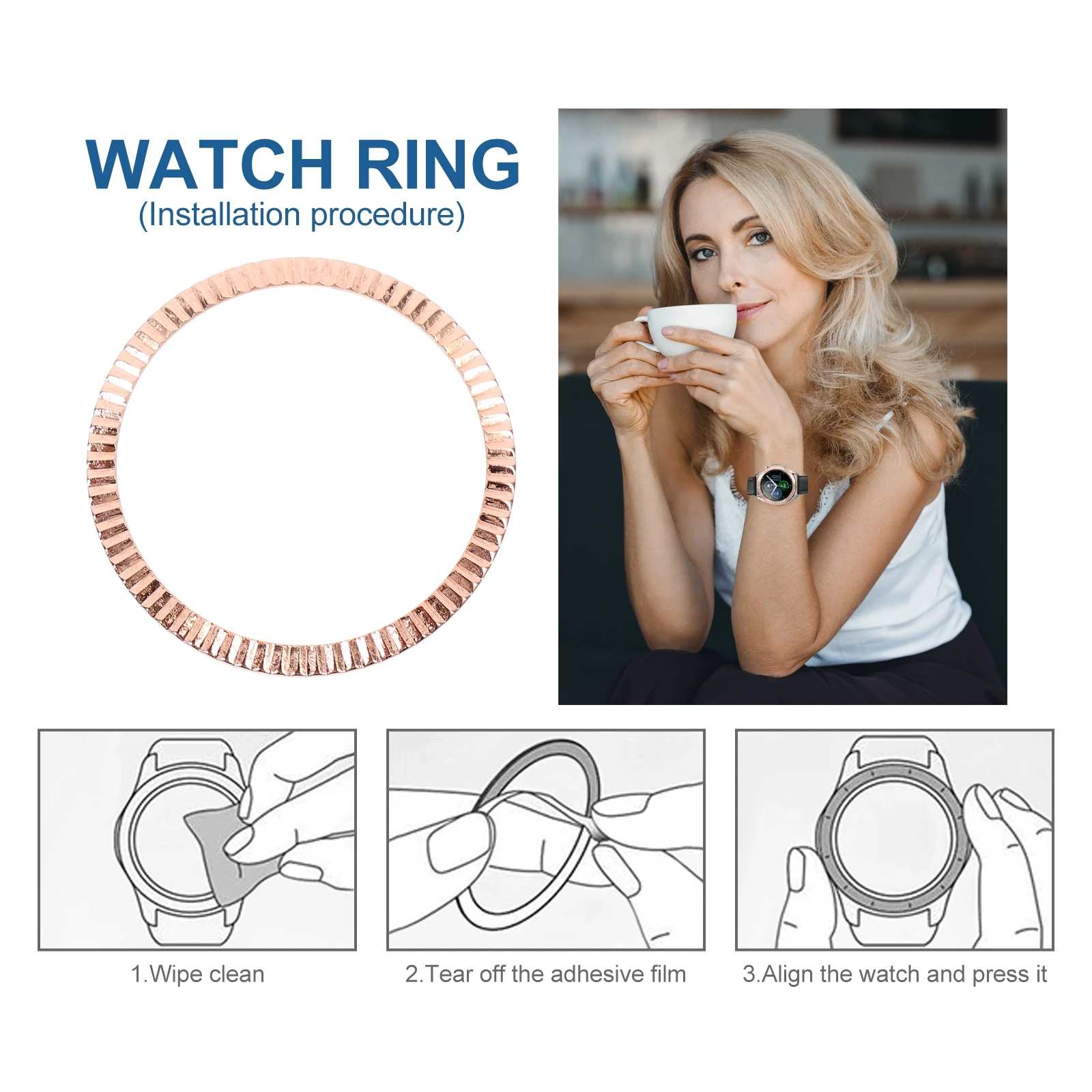 

Wavy Bezel Watch Fashion Ring Metal Frame Anti Scratch Alloy Smart for Elegant Design