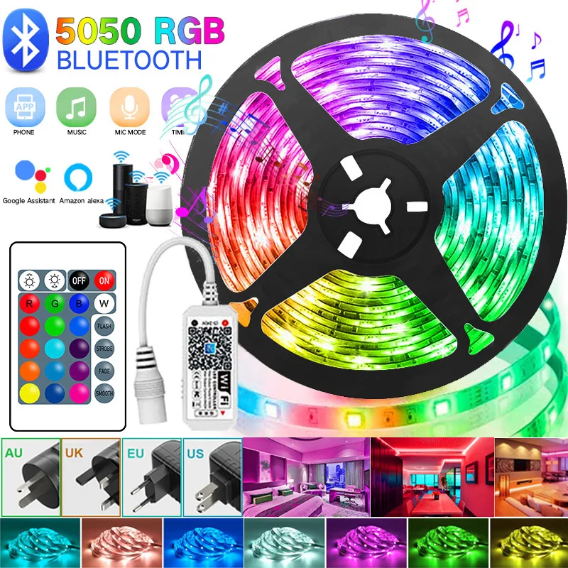 Led Strip Light Flexible RGB 5050 Waterproof Led Lights Bluetooth Wifi Controller Ribbon Lighting Room Decor Luminous Lamp Tape