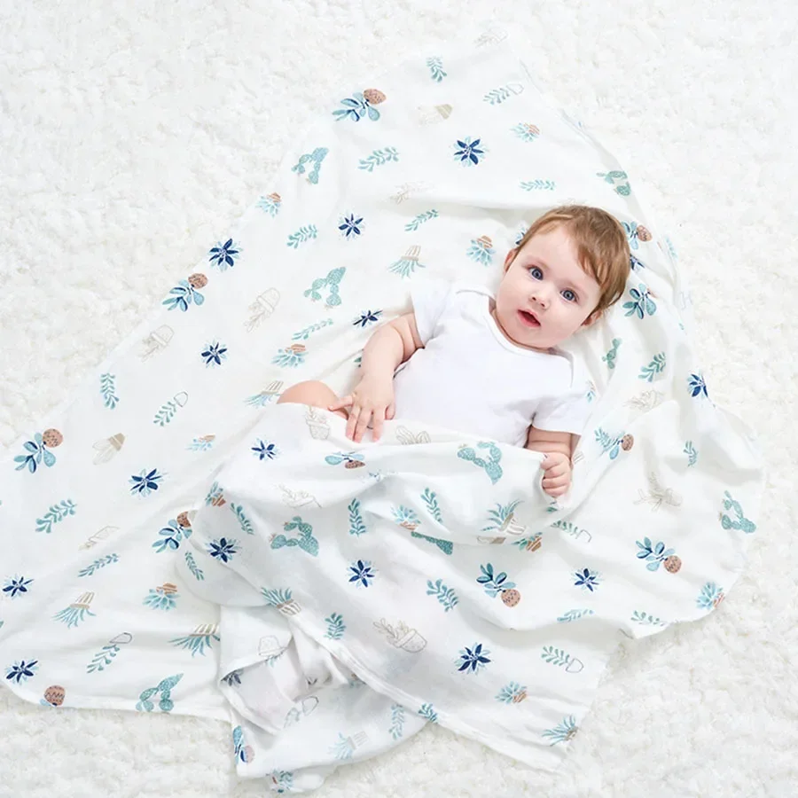 Baby Bath Towel 120x110cm Baby Muslin Swaddle Wrap Cotton Beach Shower Blanket Cute Soft Two Layer Gauze Infant Stroller Cover