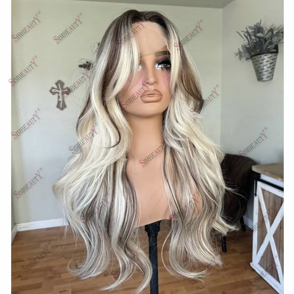 Dark Roots Ombre Platinum Blonde Full Lace Wig Human Hair Remy European Hair 13*6 Lace Frontal Wigs for Women Transparent Lace