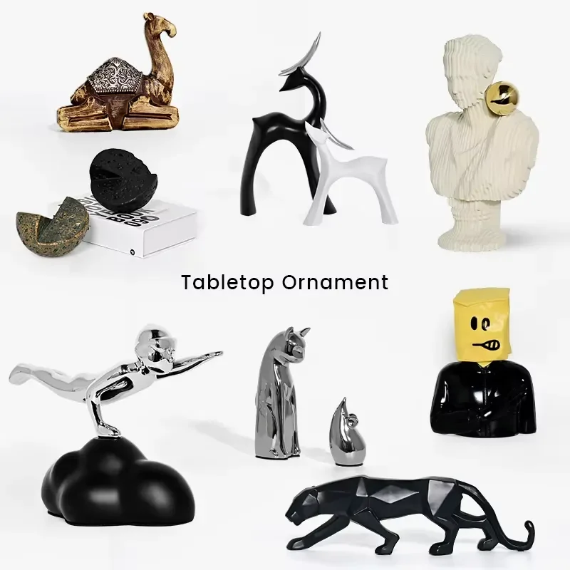 Abstract Sculpture Home Decoration Tabletop Ornaments Geometry Origami Figurine Black Resin Creative Leopard Statue