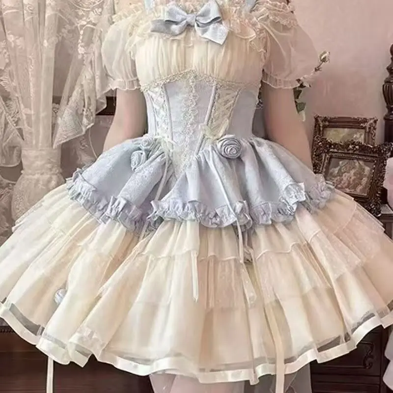 2026 New Sweet Lolita Dress Women Ruffled Lace Halter Neck Cute Dress Bow Princess Party Dress Kawaii Gothic Cosplay Costume - Image 4