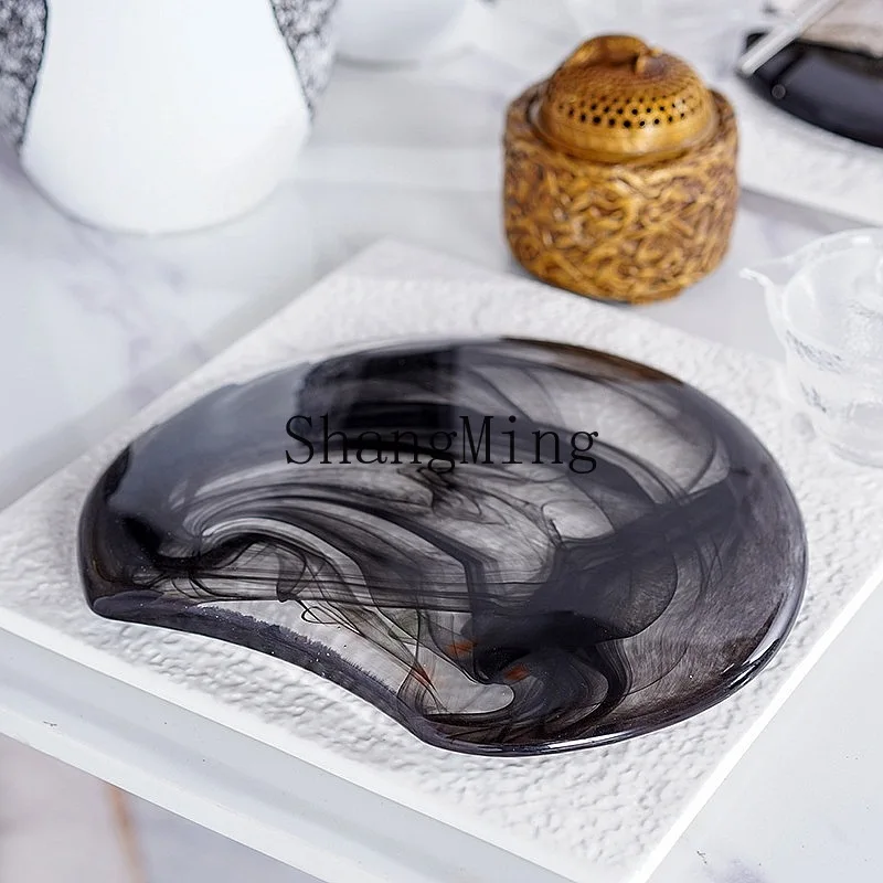 

DSA Zen Plate Set Hotel Clubhouse Model Room Table Tableware Cloud Mist Light Luxury Glass Ornament