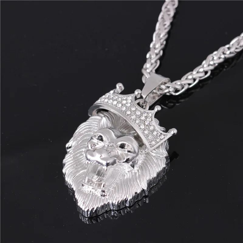 The Lion Head Alloy Men\'s Necklace Personality Crown Lion Hip Hop Rock Pendant Punk Fashion Jewelry Accessories