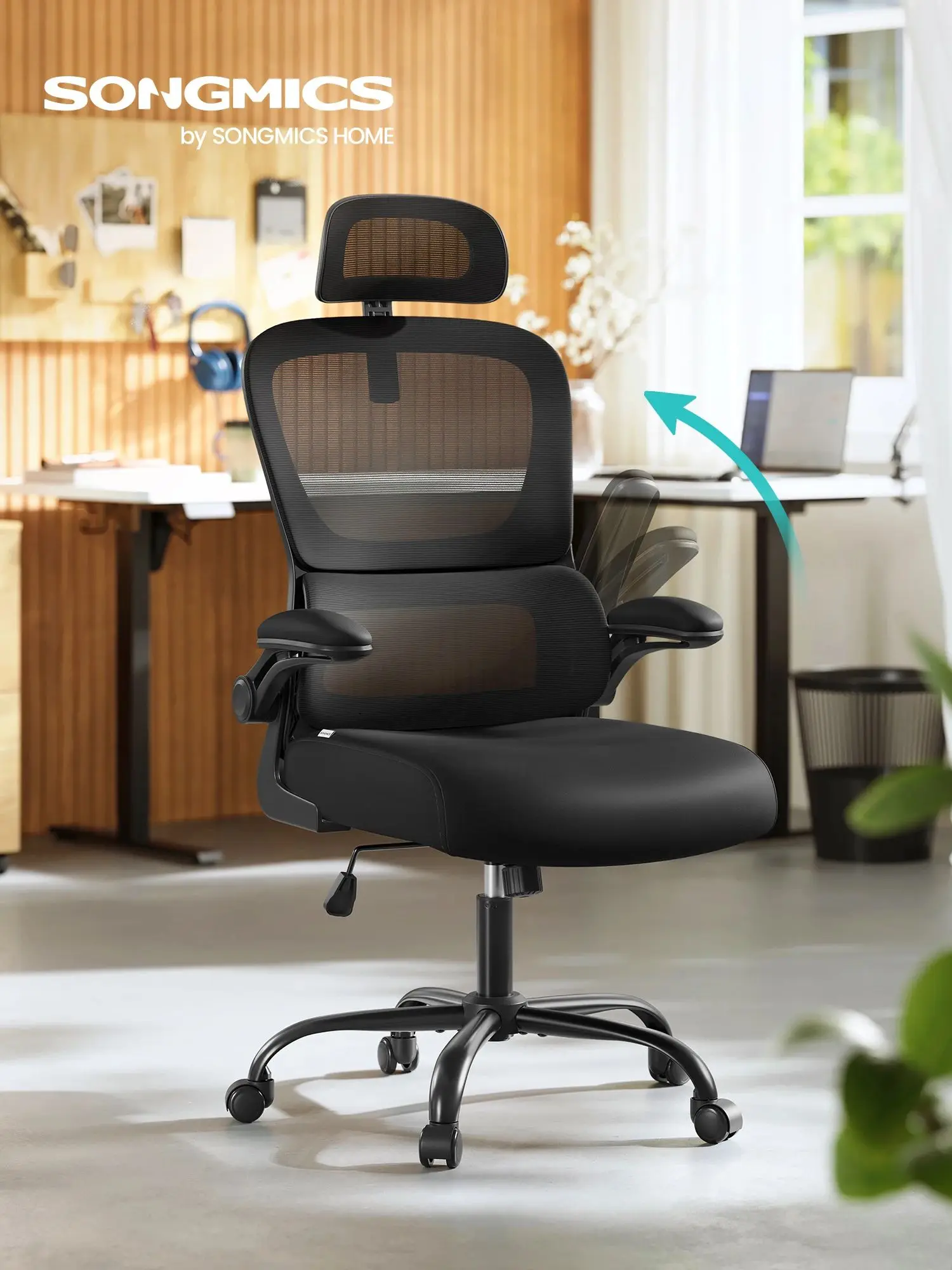 SONGMICS Bürostuhl, Schreibtischstuhl, ergonomischer Netzstuhl, mit doppellagigem Netzgewebe, atmungsaktiv