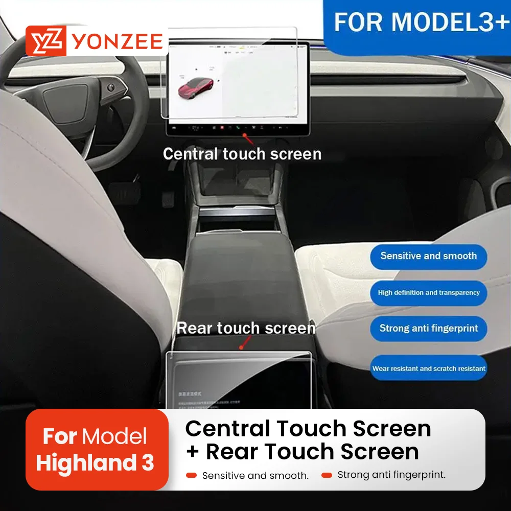 YZ Tempered Glass Film Protector for New Tesla Model 3 Highland 2024 Rear Row Center Control Touch Screen Protective Film