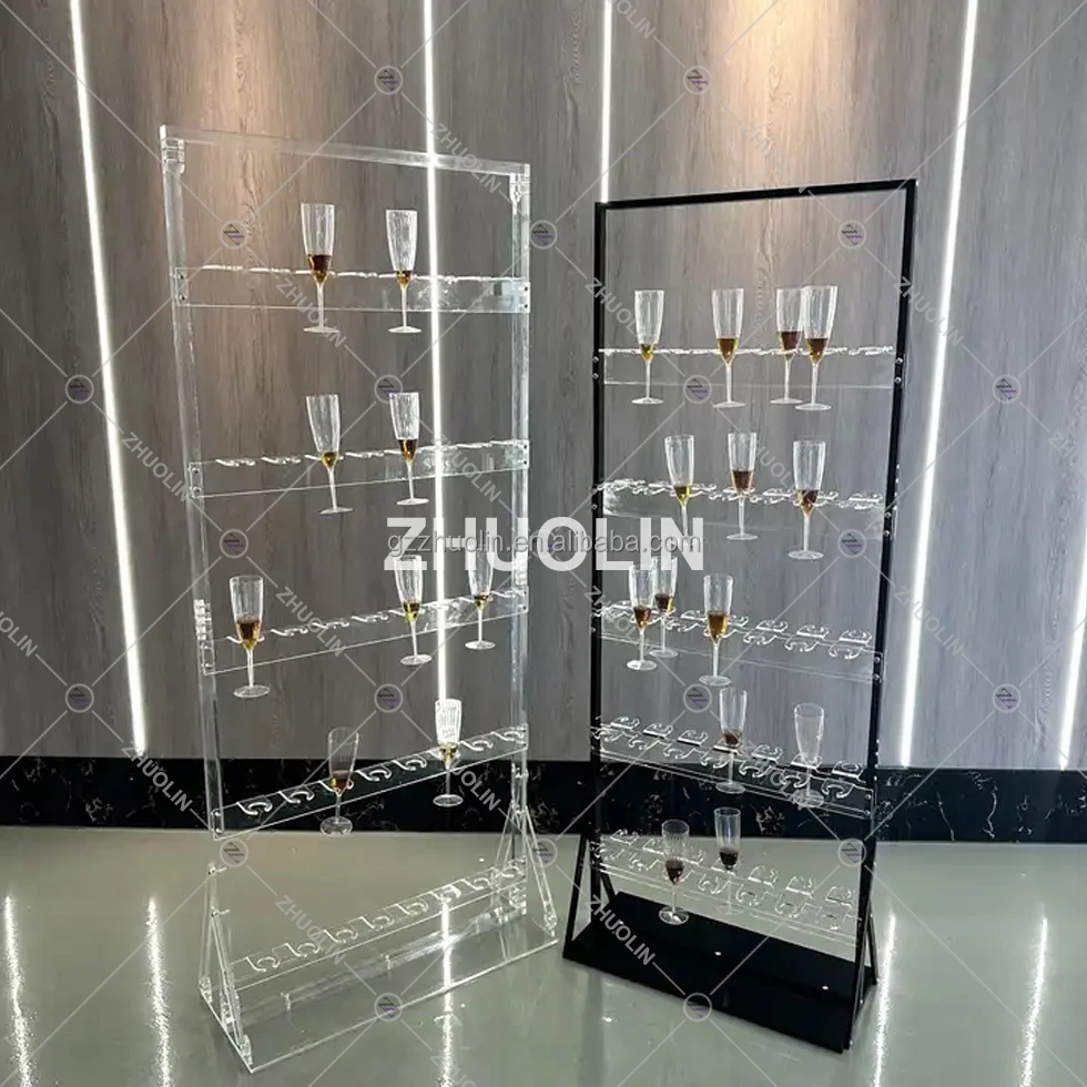 Wedding Decoration Freestanding Acrylic Double Wall Mounted Drinking Juice Rack Stand With Champagne Wine Glass Wall Holder