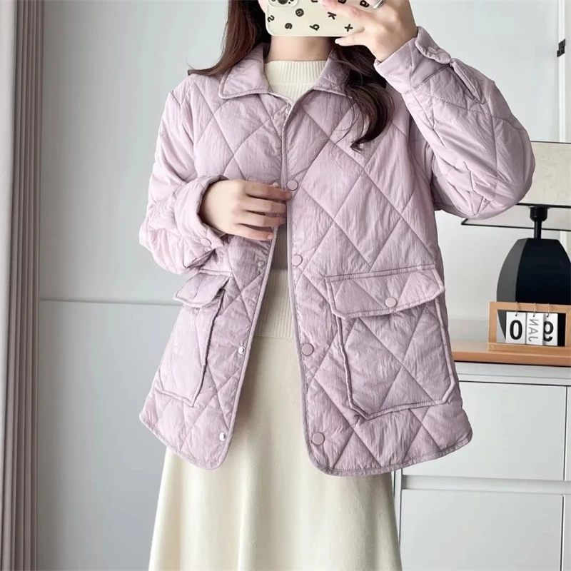 Cotton Padded Clothes Autumn Winter New Coat Loose Oversize Women's Parka Long Sleeve Single Breasted Pockets Female Outwear