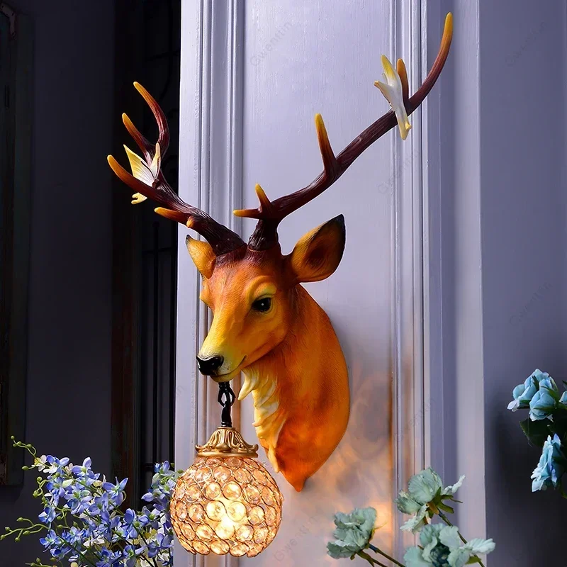 European Resin Antlers Wall Lamps Deer Wall Sconce Light Fixtures Bedroom Lamp Led Mirror Lights Bathroom Home Lighting Art Deco