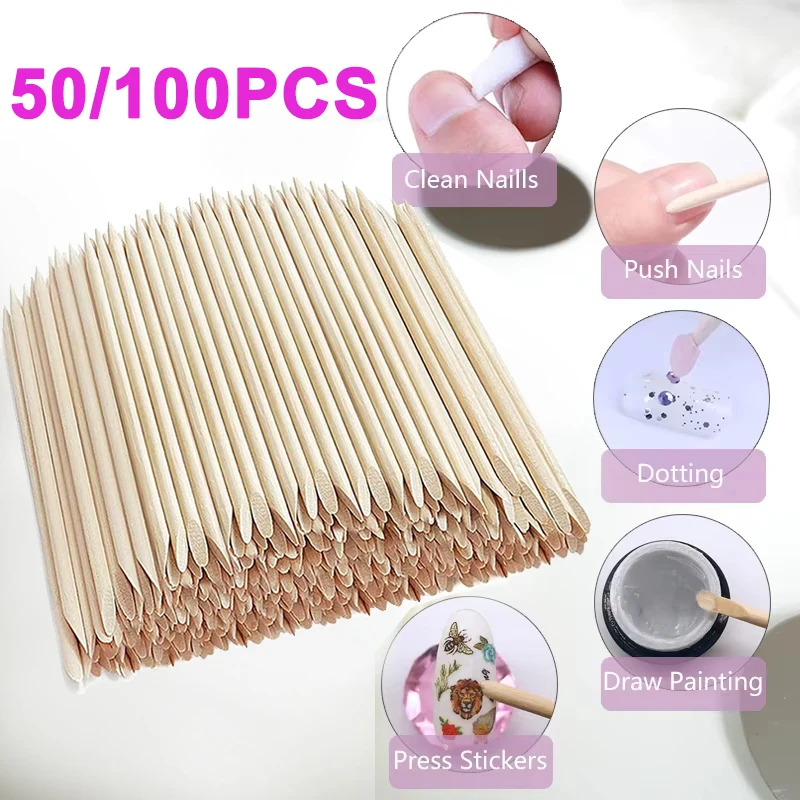 50/100 قطعة عصا خشبية برتقالية مسمار الفن دافعات أدوات إزالة الجلد الميت ل مانيكير باديكير جيل للأظافر البولندية الرعاية اللوحة عصا #1