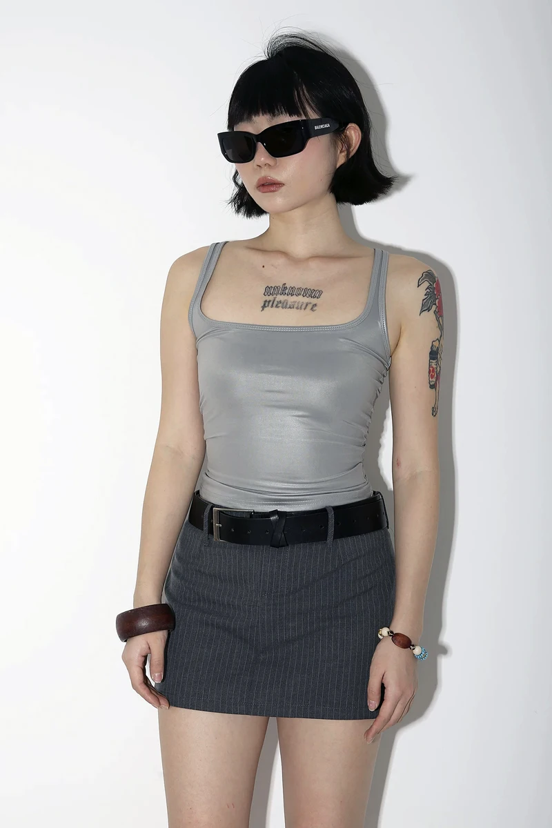 Women Scoop Neck Metallic Racer Tank Top