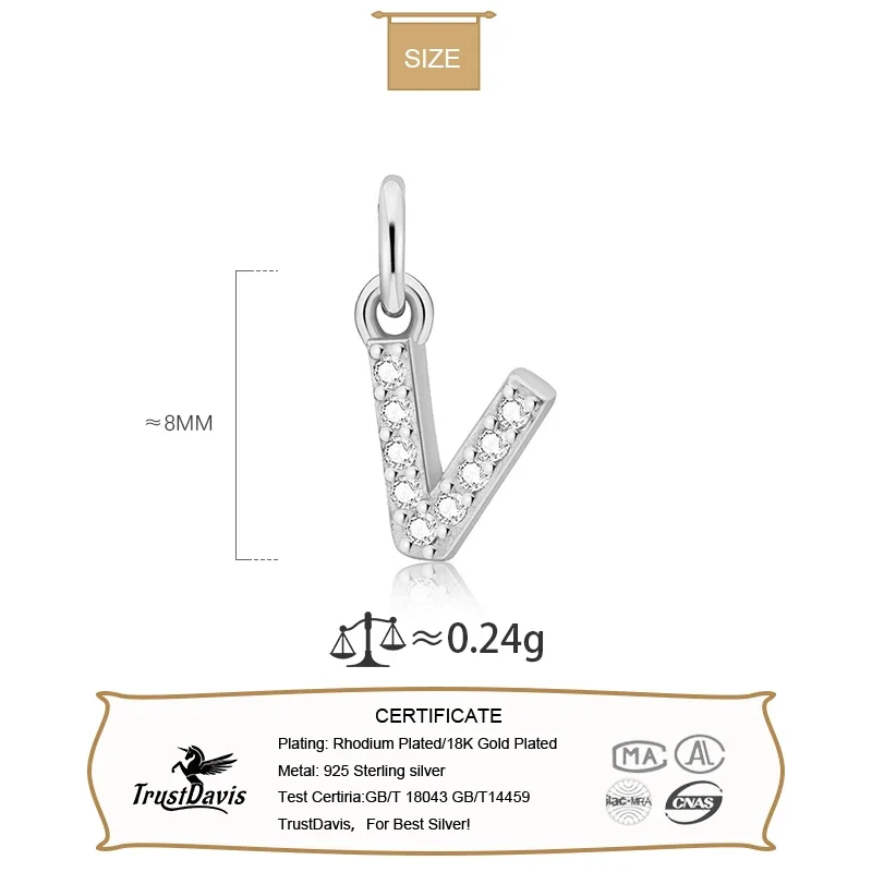 الثقة ديفيس ريال 925 فضة 26 قلادة بحرف لامعة سحر تشيكوسلوفاكيا قلادة لتقوم بها بنفسك اكسسوارات للنساء غرامة S25 مجوهرات DZ423 #2