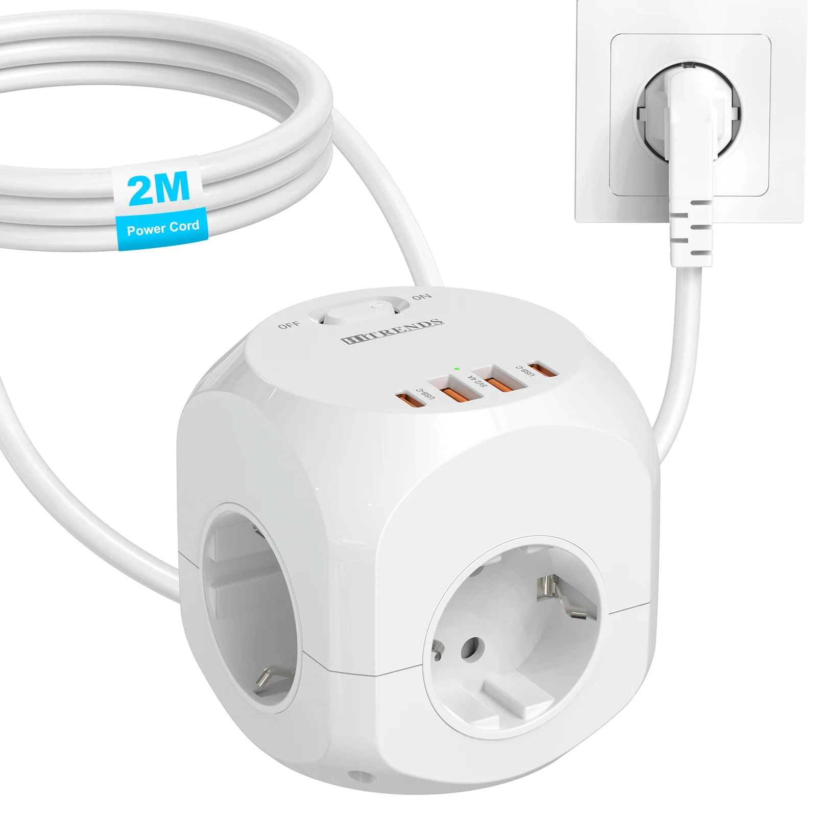 

Многофункциональная розетка «Кубик Рубика» 8-в-1, быстрая зарядка 4AC+2USB-C+2USB-A, 2500 Вт, защита от перегрузки, кабель длиной 2 метра