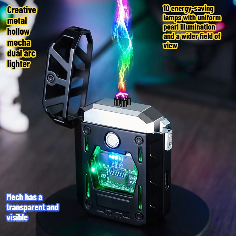 

New Creative Metal Hollow Double Arc Lighter Convenient Power Display Lighting for Men Gift Cigarette Accessories