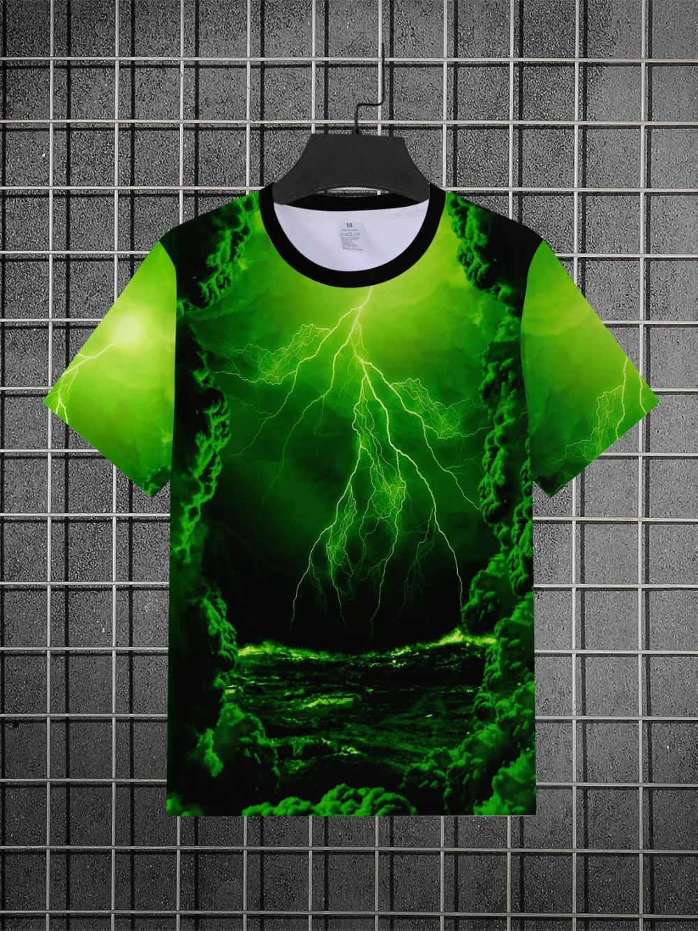 Men Neon Lightning Storm Cloud 3DPrint TShirt Thunder Nature Graphic Crew Neck Short Sleeve Casual Streetwear Tee for Daily Wear