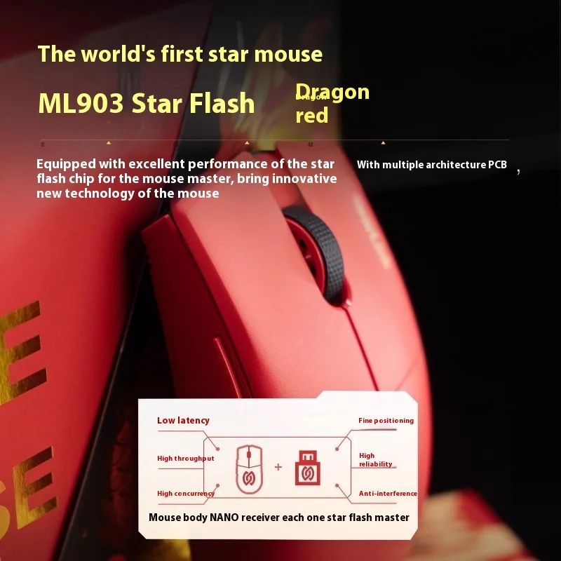 Thunderobot Ml903 The Year Of The Loong Limited Wireless Three Mode Lightweight Game Office Mouse 26000dpi 4kmouse Limited Gift