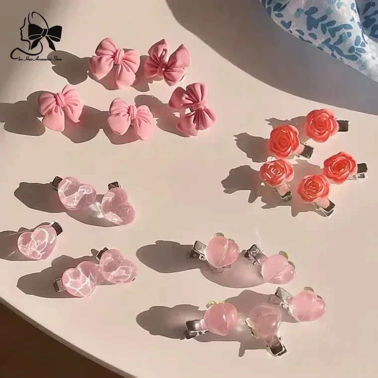 New Small Bow Hairpins Cute Peach Rose Headwear Hair Accessories Girl Side Bangs Clip Sweet Hair Clips Headdress Jewelry