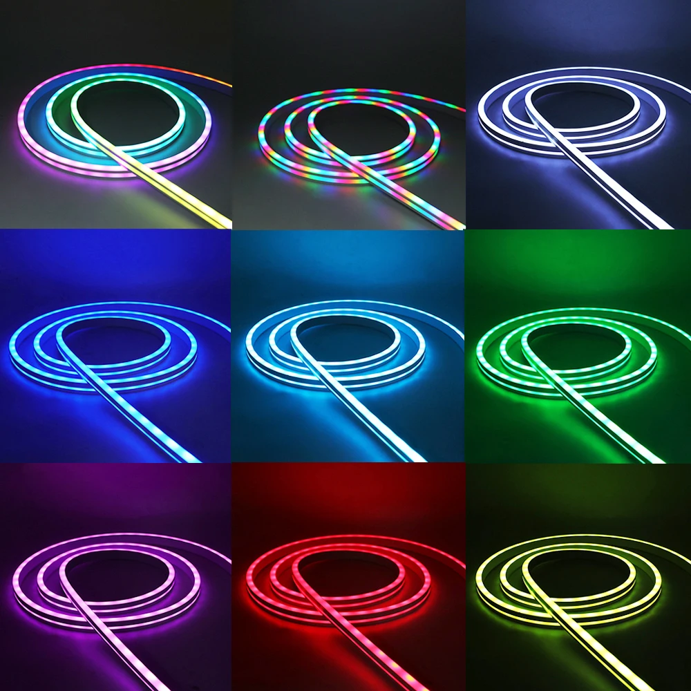 Impermeável RGB LED Neon Light, Fita Flex Pixel Endereçável Individualmente, Dream Color, Lâmpada De Corda De Silicone, 5050, 60LEDs por m, 5V, WS2812B