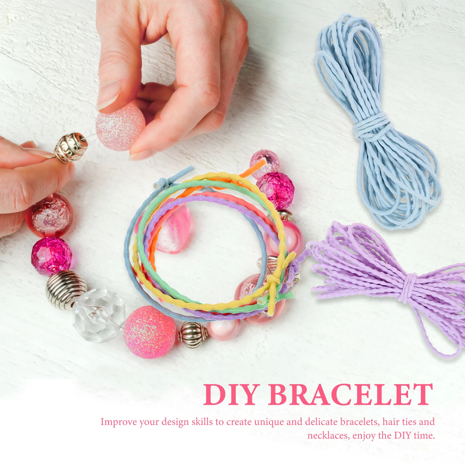 6Pcs Colorful Stretchy Hair Ties Elastic Cord for DIY Jewelry Making Beading Bracelet Necklace Hair Braiding Craft Supplies