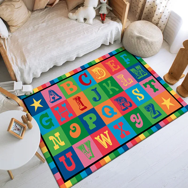 Alphabet Learning Rug Non-Slip Educational Floor Mat for  Room Bedroom Classroom Cartoon ABC Carpet for