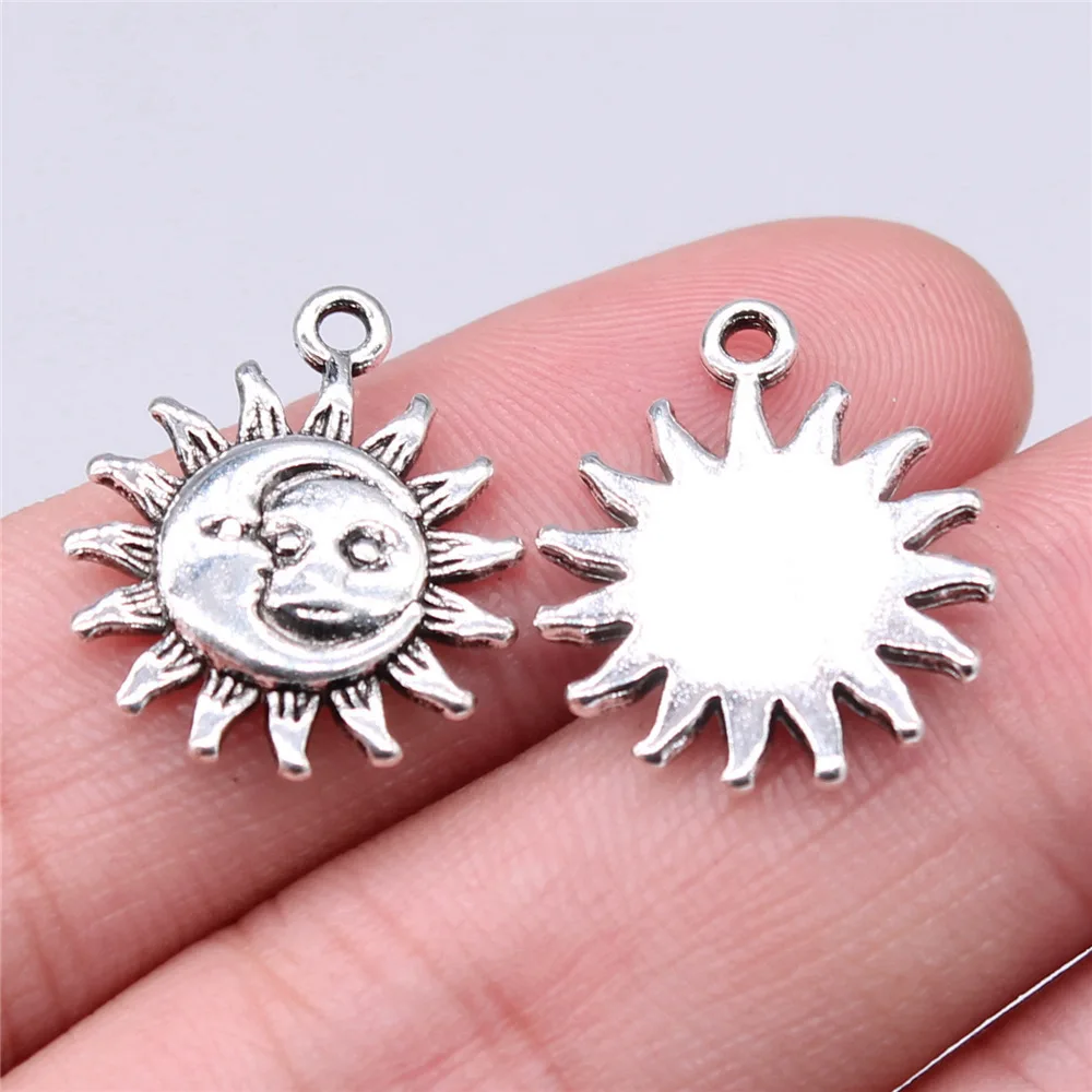 10pcs/lot 21x17mm Moon Sun Charms For Jewelry Making Antique Silver Color 0.83x0.67inch