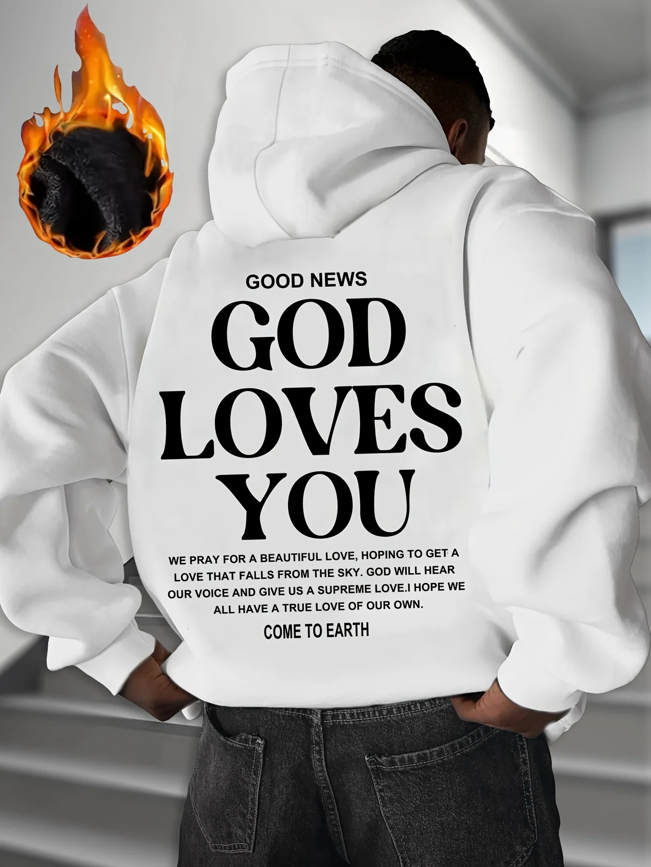 Sudadera con Capucha para Hombre, Forrada de Felpa Cálida, con Estampado de Letras y Lema Simple, Estilo Urbano