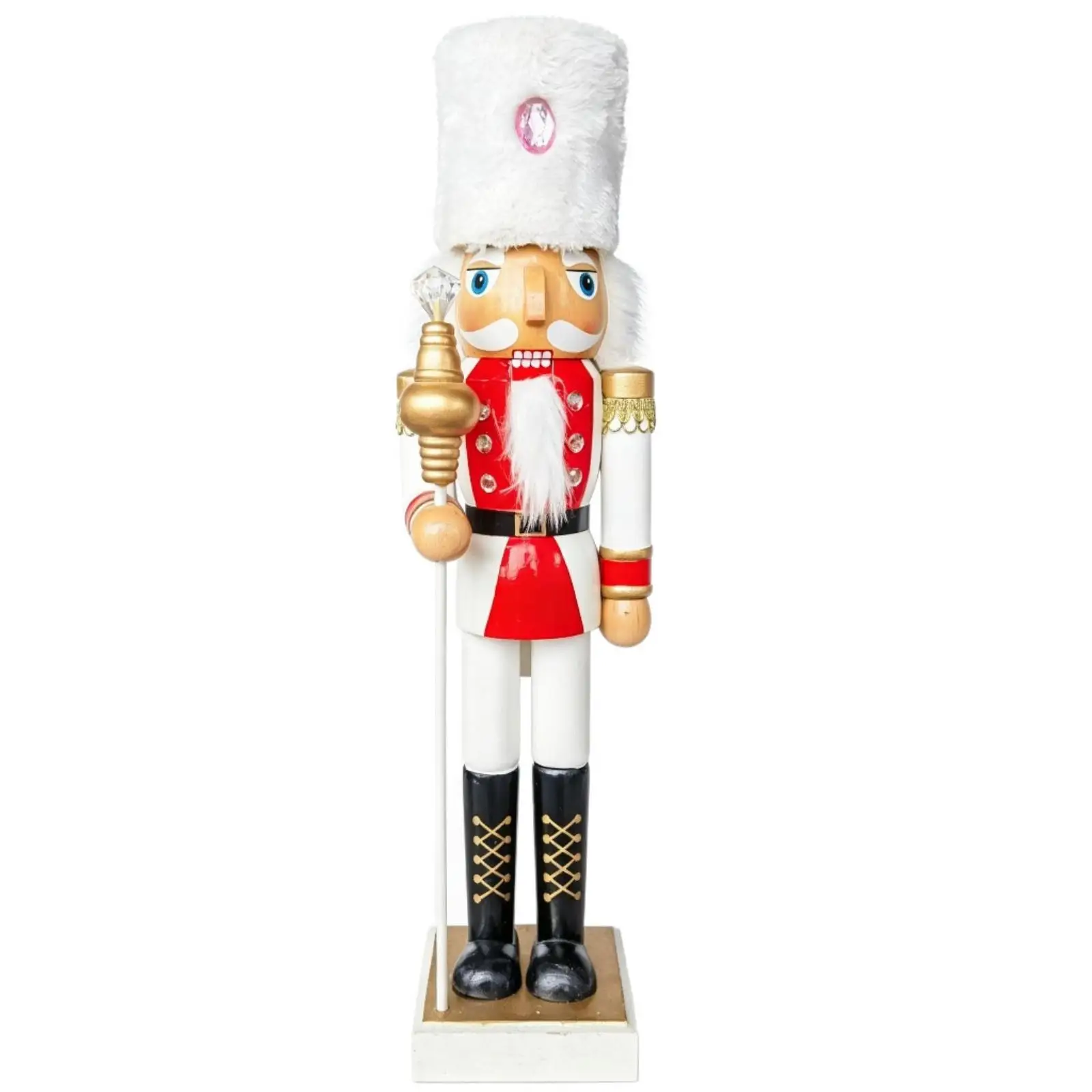 50 Cm Wooden Nutcracker Figurine Freestanding Painted Wooden Nutcracker with Cane Decorative Statue Tall for Entryway Decor