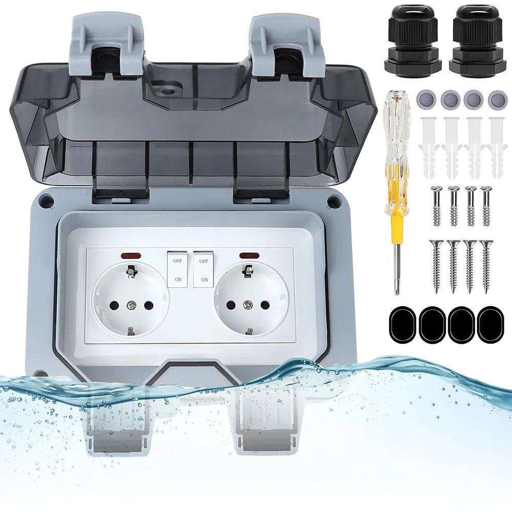 Wasserdichte Außensteckdose 16A 250V mit Klappabdeckung und Schutzkontakt