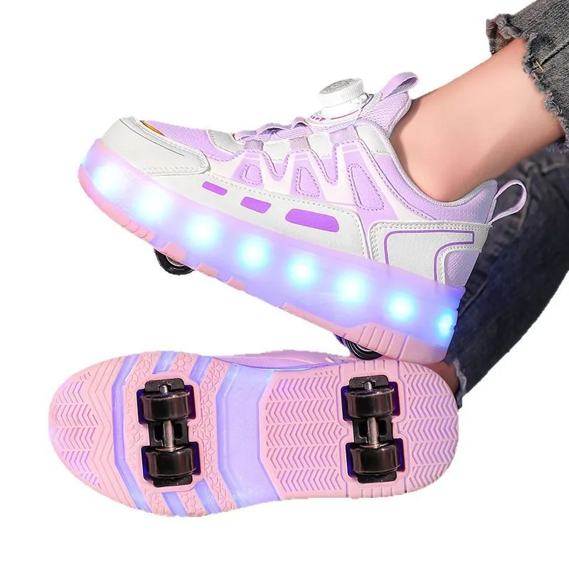 الأطفال أربع عجلات مضيئة متوهجة أحذية رياضية أسود وردي مصباح ليد الأسطوانة أحذية تزلج أطفال Led أحذية بنين بنات USB شحن #6